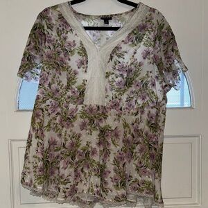 Purple Floral Lace Blouse